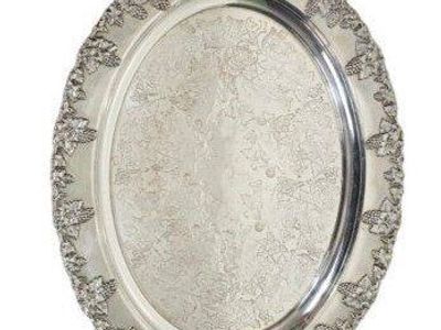 Vintage Barbour Silver Plate Serving Tray Grapevine Border Oval BCEP 20"