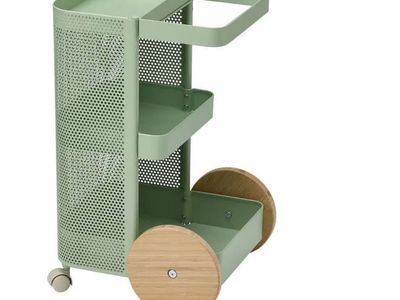 IKEA Dajlien Green Utility Art Cart Bamboo Wheels