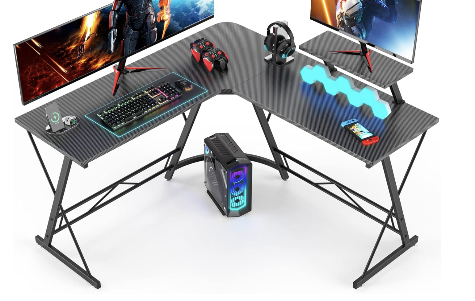 BRAND NEW 51"L Shaped Gaming Desk, Computer Corner Desk Carbon Fiber Surface for Home Office, Writing Study Desk