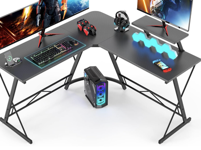 BRAND NEW 51"L Shaped Gaming Desk, Computer Corner Desk Carbon Fiber Surface for Home Office, Writing Study Desk