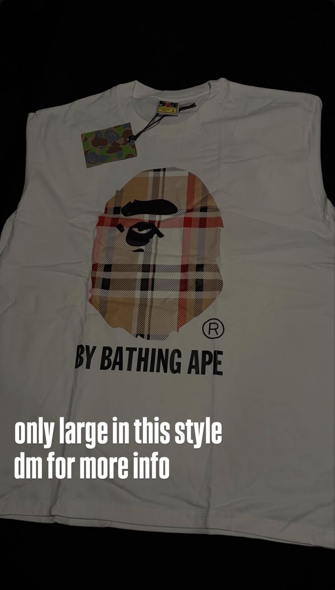A Bathing Ape BAPE Plaid Ape Head T-Shirt White Men's Large NWT