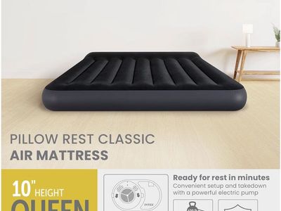 Intex Pillow Rest Classic Air Mattress Queen 10" Height with Built-in Pump