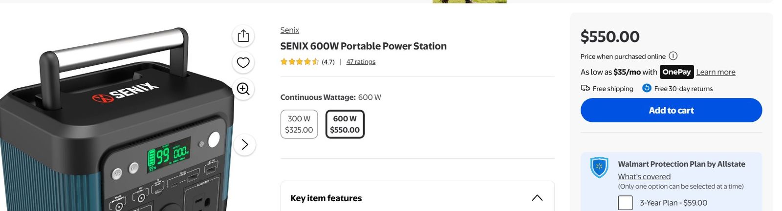SENIX 600W Portable Power Station w/1200W peak output