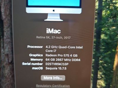 Apple iMac 27-inch Retina 5K 2017 4.2GHz Core i7 64GB RAM 1TB SSD