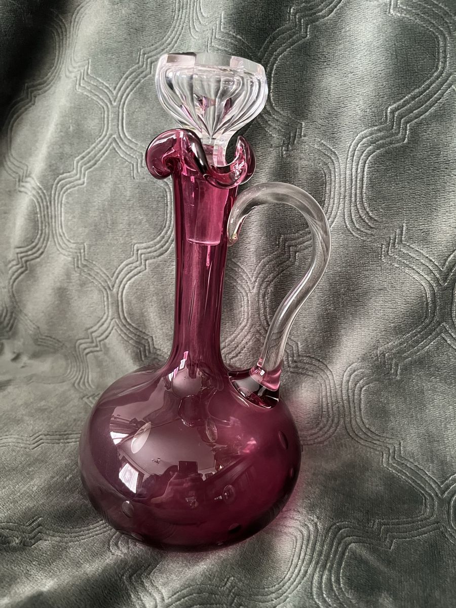 Stunning Antique Cranberry Glass Decanter with Glass Stopper