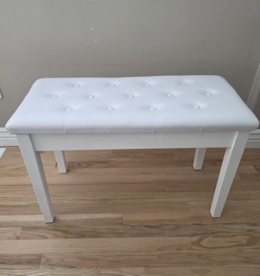 White Faux Leather 2-Person Piano Bench