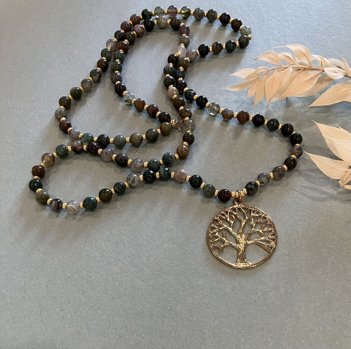 Agate Gemstone Tree Pendant Necklace