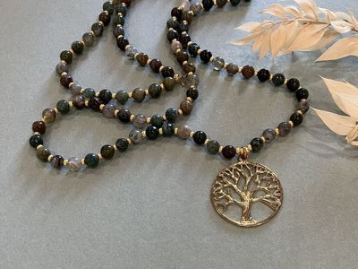 Agate Gemstone Tree Pendant Necklace