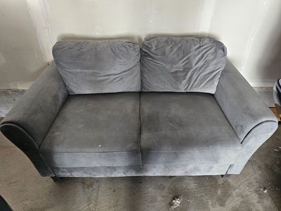 Grey Fabric Loveseat Sofa - Compact 2-Seater Couch, Good Condition, Minor Wear