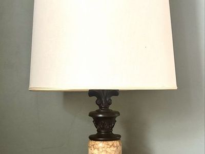 Vintage 28” Ornate Faux-Stone & Metal Table Lamp – Traditional/Neoclassical