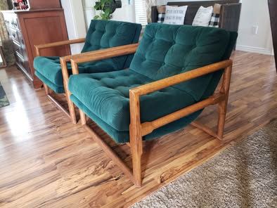 1960's Mid Century Milo Baughman Scoop Cube Lounge Chairs Pair