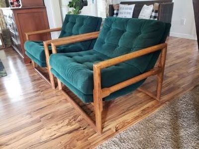 1960's Mid Century Milo Baughman Scoop Cube Lounge Chairs Pair