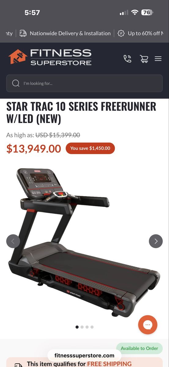 Star Trac 10 Series FreeRunner Treadmill w/ LED Console - Like New Commercial Grade