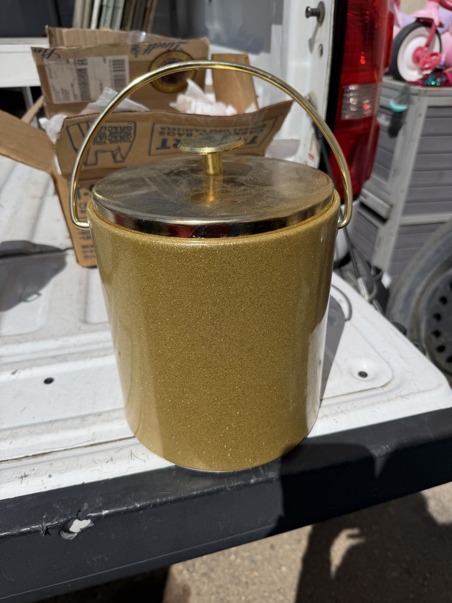 Vintage Gold Glitter Ice Bucket with Lid and Handle
