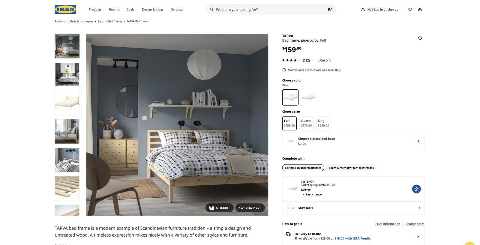 IKEA TARVA Full Bed Frame (Solid Pine) + LURÖY Slats – Great Condition