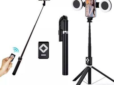 6-in-1 Selfie Stick W/ Fill Light 67" Phone Tripod Bluetooth Remote Live Stream