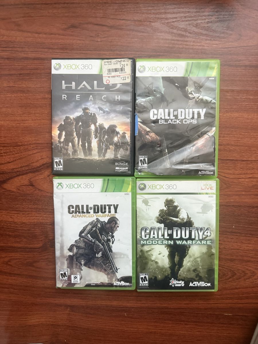 Xbox 360 Video Game Lot of 4 - Halo Reach, Call of Duty Black Ops, Advanced Warfare, Modern Warfare