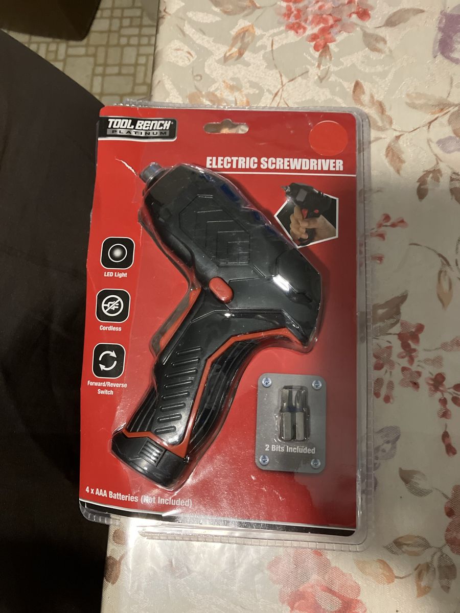 New Tool Bench Platinum Cordless Electric Screwdriver with LED Light & 2 Bits (Batteries Not Included)
