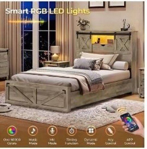 twin bed with drawers, led lights and charging