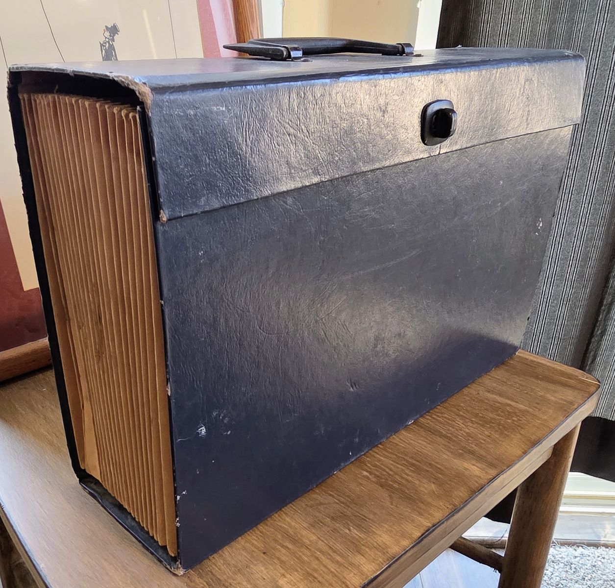 Vintage Blue Portable Accordion File Box - Hard Shell Desk Organizer