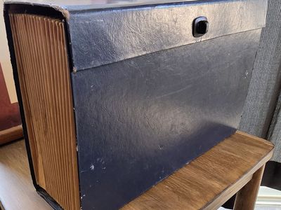Vintage Blue Portable Accordion File Box - Hard Shell Desk Organizer