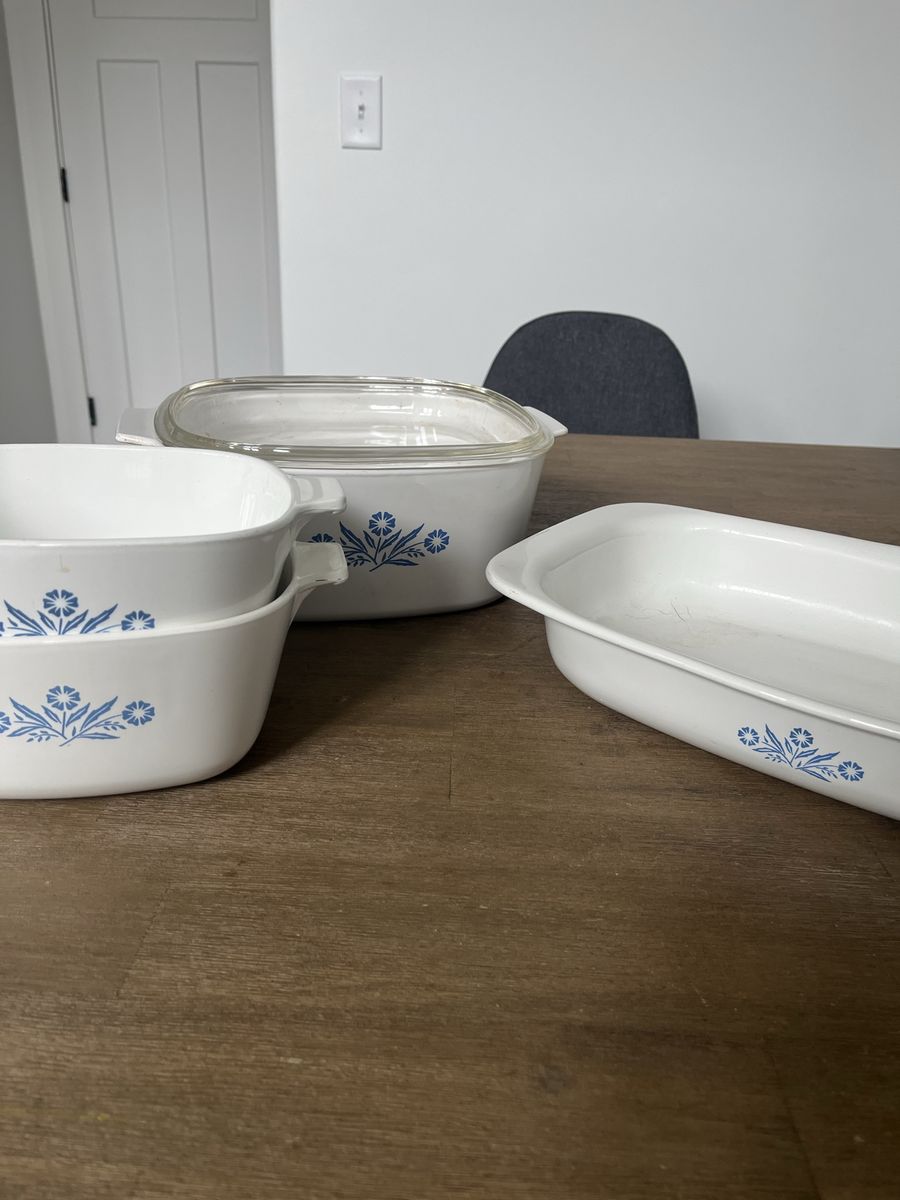Vintage CorningWare Cornflower Blue Casserole Dishes - 4 Piece Bakeware