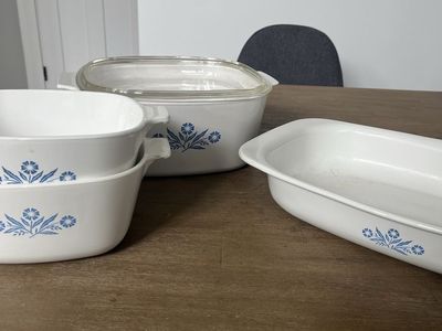 Vintage CorningWare Cornflower Blue Casserole Dishes - 4 Piece Bakeware