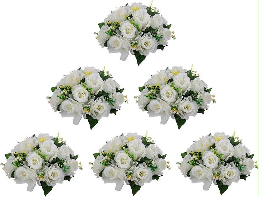 6 pcs white rose flower ball centerpieces