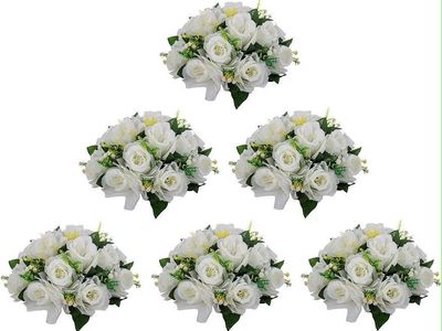 6 pcs white rose flower ball centerpieces