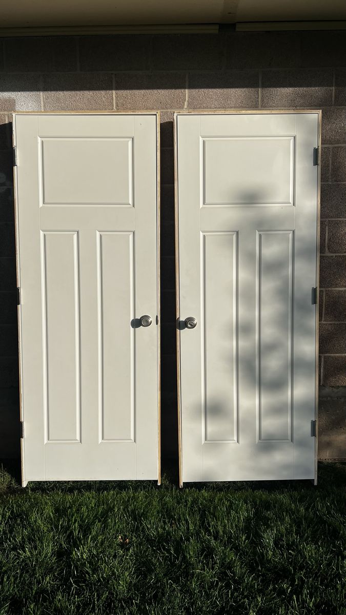 2 Pre-Hung White Interior Doors - 32"x80" 3-Panel Shaker Style with Hardware