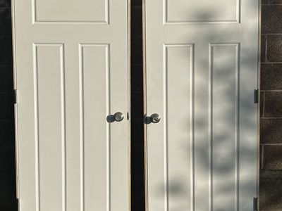 2 Pre-Hung White Interior Doors - 32"x80" 3-Panel Shaker Style with Hardware