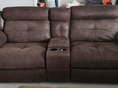 Electric Reclining Sofa & Loveseat Set – Brown – Good Condition