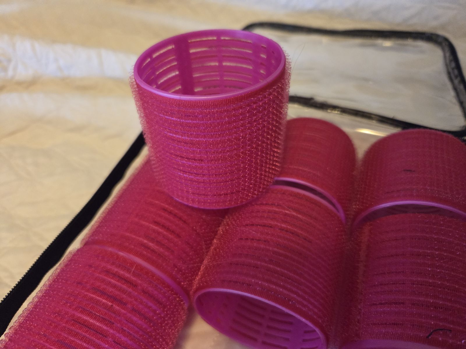 Jumbo Pink Self-Grip Velcro Hair Rollers Set with Travel Case