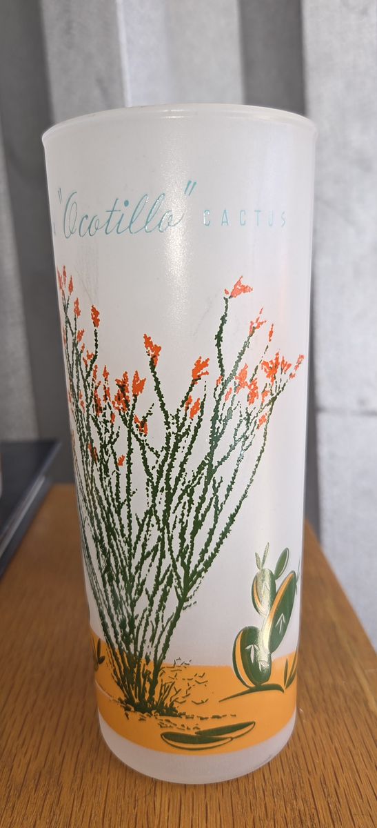 Pair of "Ocotillo" 1950s/1960s Blakely Oil & Gas  "Arizona Cactus" frosted glasses