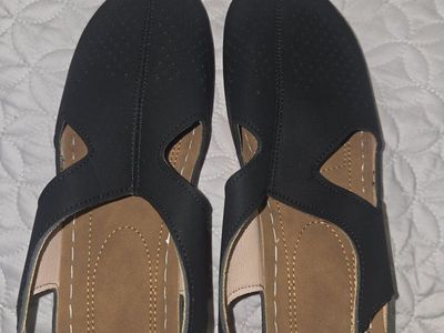 Black Perforated Slingback Wedge Sandals Size 8