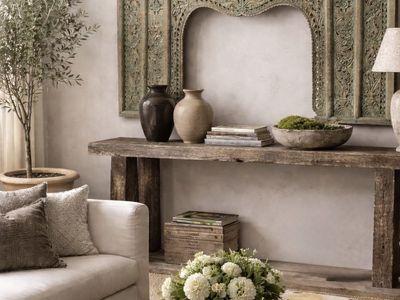 7 Foot Architectural Hand-Carved Indian Arch Panel With Green Patina Wood Art Handmade Salvage