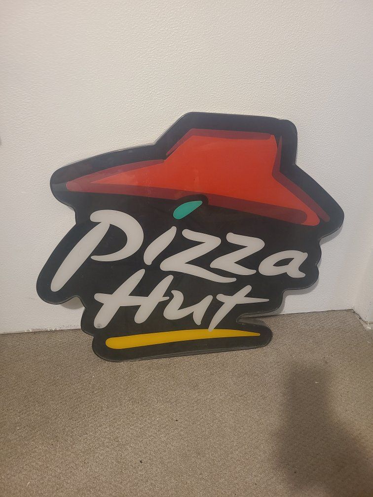 Vintage Pizza Hut Sign - Large Black, Red, White, Yellow Logo Decor