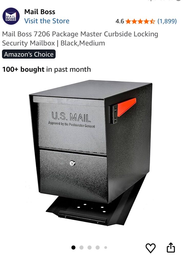Mail Boss 7206 Package Master Curbside Locking Security Mailbox,Black,Medium