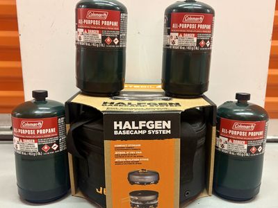 Jetboil HalfGen Basecamp System Portable Stove w/ 4 Coleman Propane Tanks