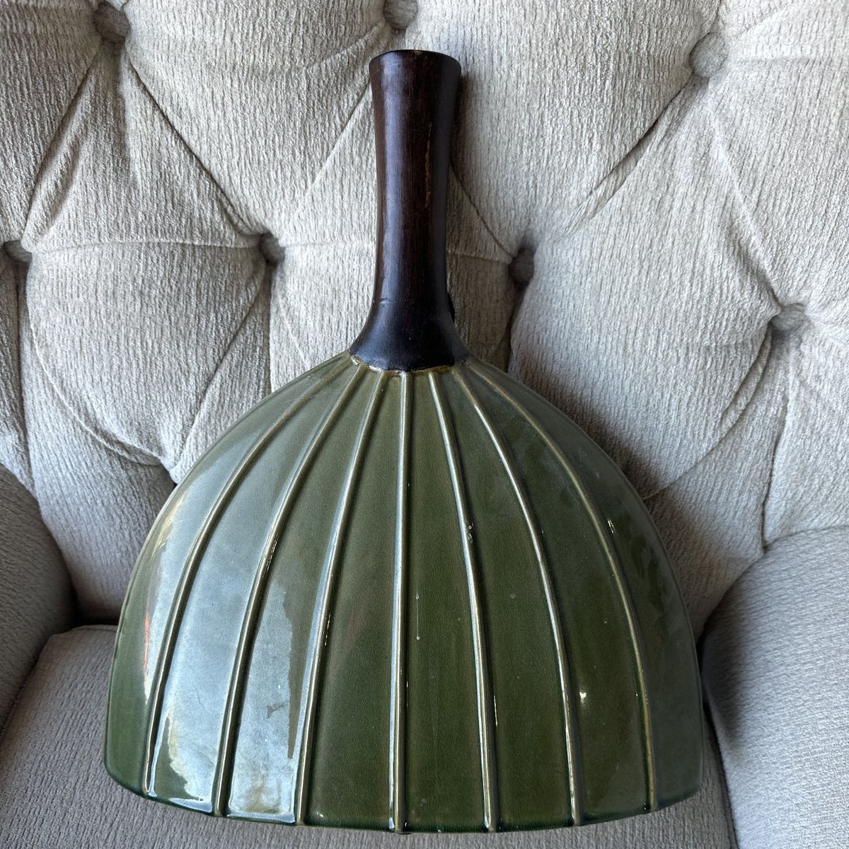 Decorative Ceramic Vase – Green w/ Wood Neck