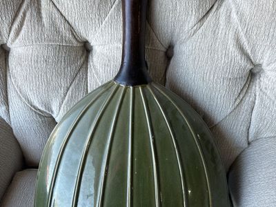 Decorative Ceramic Vase – Green w/ Wood Neck