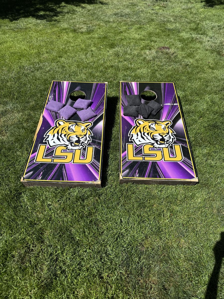 LSU Cornhole Boards with Bean Bags - Purple & Gold Tiger Logo Outdoor Game Set 50.00 OBO