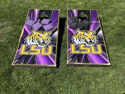 LSU Cornhole Boards with Bean Bags - Purple & Gold Tiger Logo Outdoor Game Set 50.00 OBO