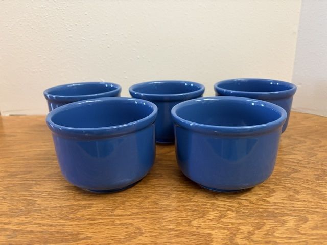 Set of 5 Blue Ceramic Ramekins / Small Bowls, Glazed Finish