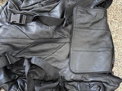Leather motorcycle backpack and duffle bag