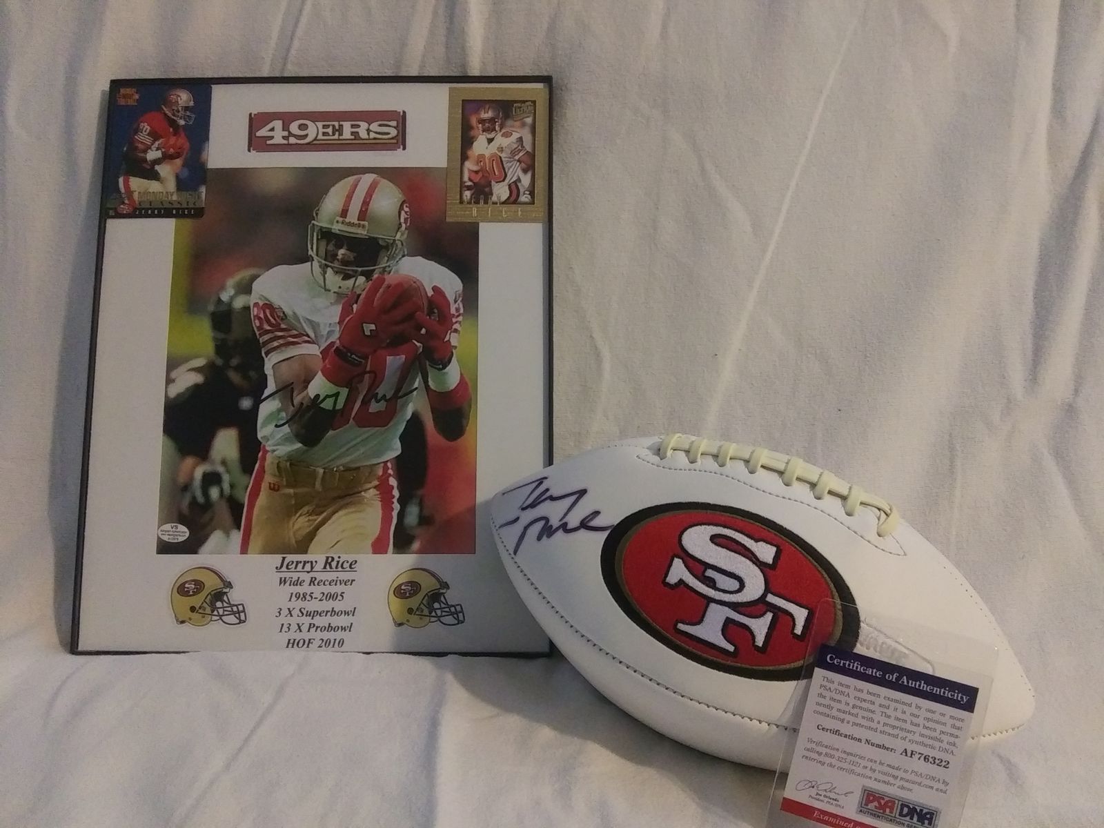Jerry Rice Signed Football and Framed Picture w/C.O.A.