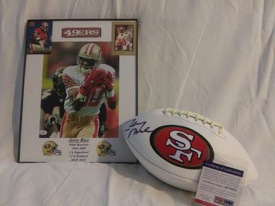 Jerry Rice Signed Football and Framed Picture w/C.O.A.