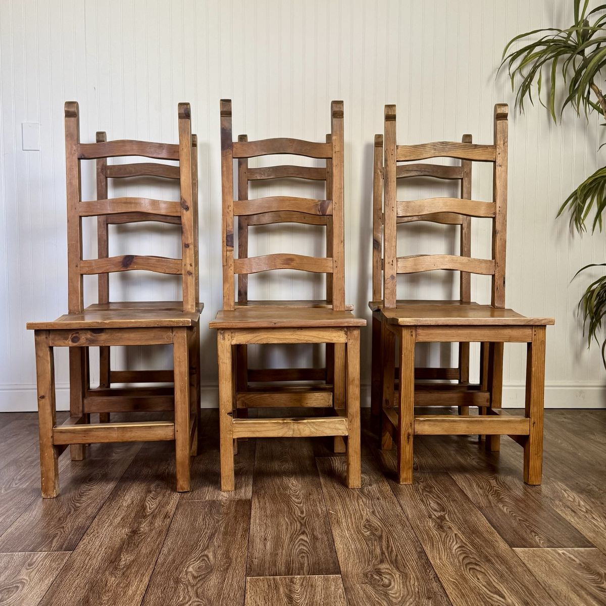 6 Vintage Rustic Mexican Pine Ladder Back Chairs