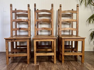 6 Vintage Rustic Mexican Pine Ladder Back Chairs