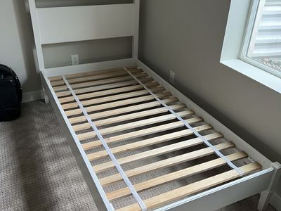Pottery Barn White Wooden Twin Bed Frame with Slats & Headboard